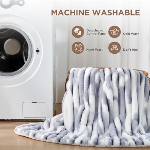 Westinghouse Heated Throw Blanket with 6 Levels Auto Off 50x60 Inch Blue Gray