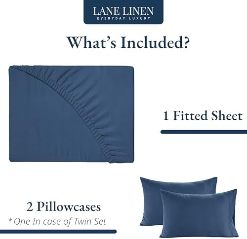 Lane Linen 100 Organic Cotton Twin Fitted Sheet Set - Estate Blue