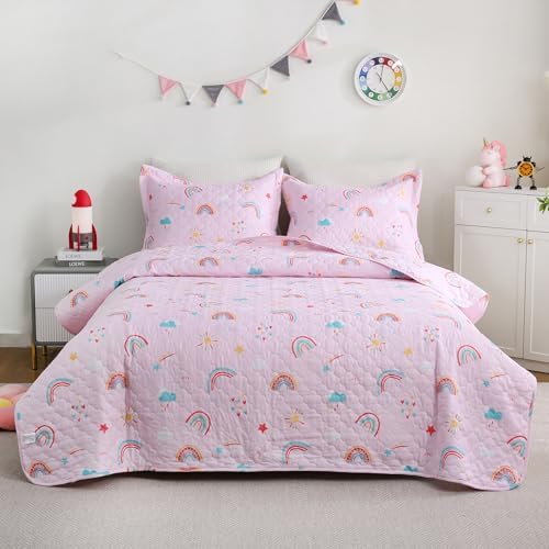 CIMVI Pink Rainbow Quilt Set for Kids