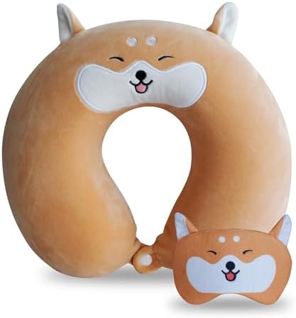 Cute Yellow Corgi Travel Pillow with Eye Mask