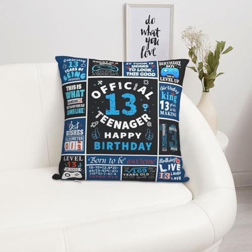 13th Birthday Pillow Covers 18x18 Inch for Boys