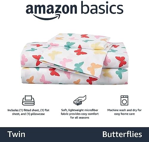 Amazon Basics 3-Piece Twin Microfiber Sheet Set with Butterflies Print