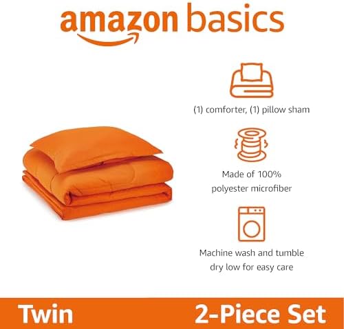 Amazon Basics 2-Piece Microfiber Kids Comforter Set Twin Bright Orange