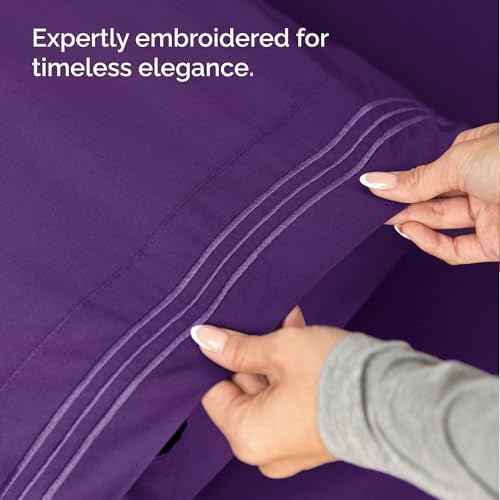 Wrap Around Dust Ruffle Bed Skirt 2 Pillowcases Bundle - Purple