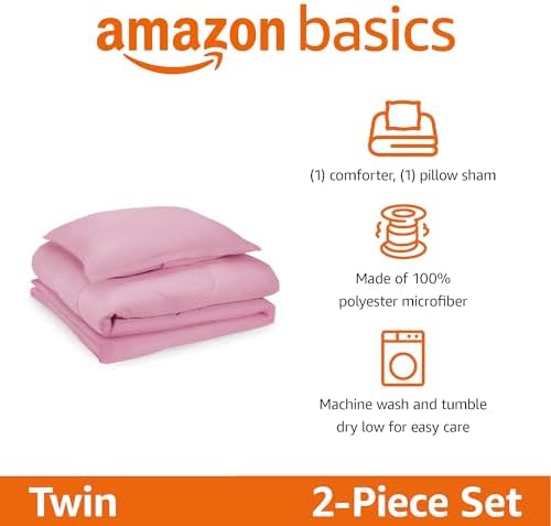 Amazon Basics 2 Piece Soft Microfiber Kids Comforter Set Twin Light Pink