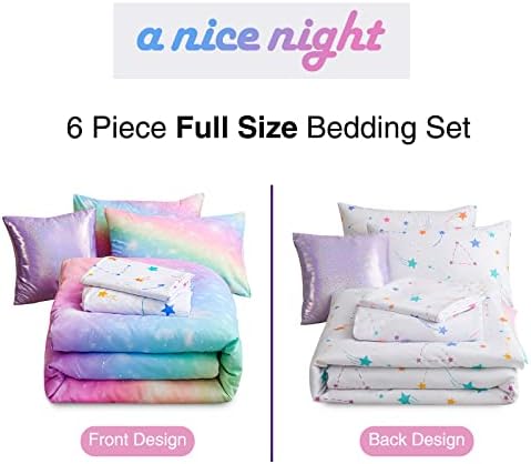 A Nice Night 6Pcs Gradient Glitter Comforter Set for Girls