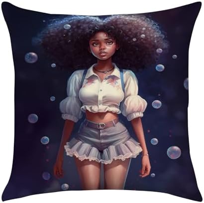 SARA NELL Black Girl Throw Pillow Cover 18x18 Inch