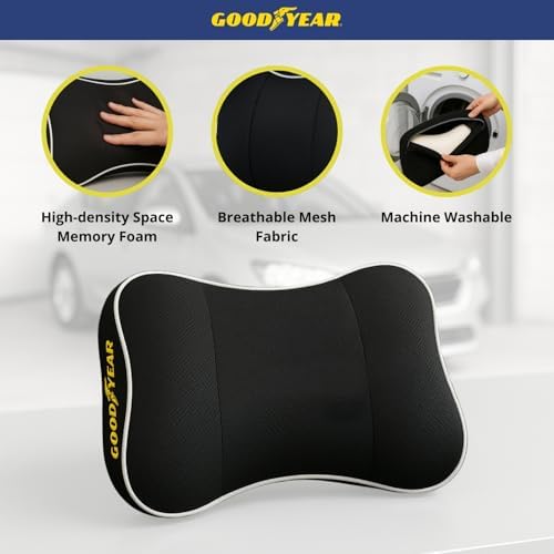 Goodyear Car Neck Pillow with Adjustable Strap and Memory Foam Support