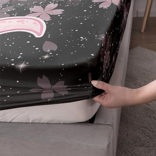 QOOMO Kawaii Axolotl Bedding Set Pink Cherry Blossom