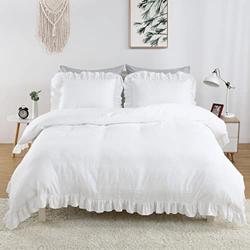 CAROMIO White Ruffle Duvet Cover Set 2PCS Twin