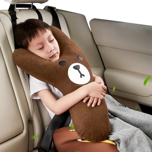Y-Shape Kids Travel Pillow with Adjustable Belt Brown