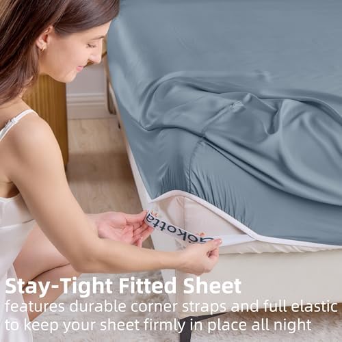 GOKOTTA Bamboo Rayon Fitted Sheet - King Size 16 Inch Pocket Blue