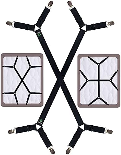 FIBOOMERANG Bed Sheet Straps - Crisscross Fitted Sheet Clips 2PcsSet Black