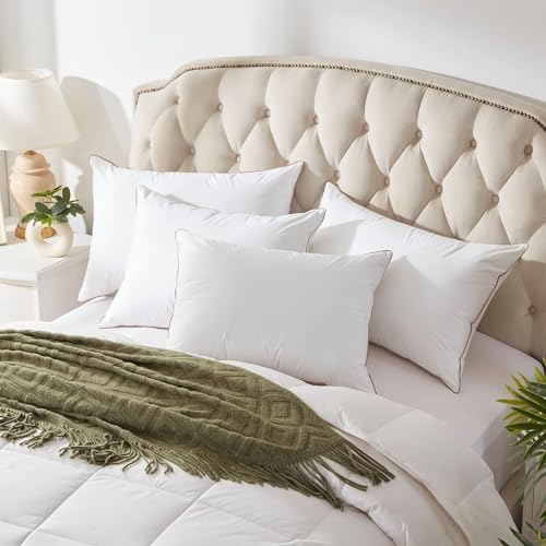 Puredown Goose Feather Down Pillows Queen Size Set of 2 1