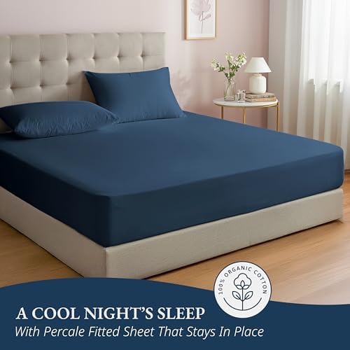 Lane Linen 100 Organic Cotton Twin Fitted Sheet Set - Estate Blue