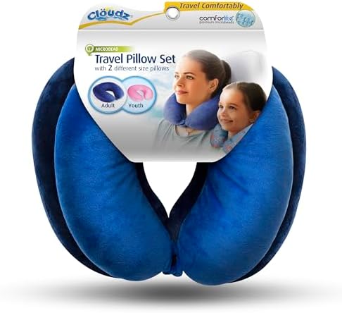 Cloudz Set of 2 Microbead Travel Neck Pillows - Blue