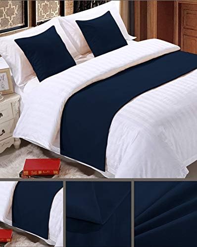 800 Thread Count Bed Runner with 2 Cushion Covers - Navy Blue Cal King