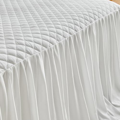 UOZZI BEDDING Ruffle Skirt Bedspread Set Queen Size White