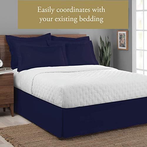 Luxury Hotel Style Bed Skirt Box Pleats 14 Inch Drop Full Navy