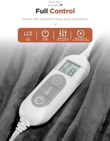 Mlivrom Heated Throw Blanket with Timer Auto-Off and 8 Heating Levels