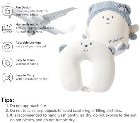 Kids Travel Pillow with Blue Bear Design