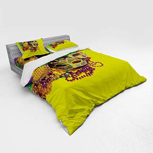 Ambesonne Mardi Gras Duvet Cover Set King Size Yellow Purple Green