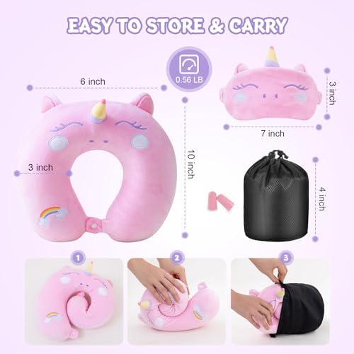 Cirorld Travel Pillow for Kids 3-8 YO Pink