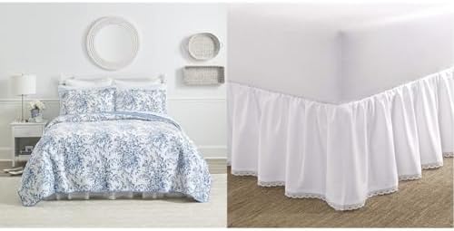 Laura Ashley Reversible Queen Quilt Set with Bedskirt and Shams