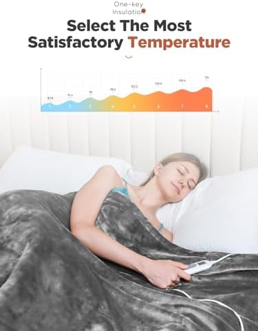 Mlivrom Heated Throw Blanket with Timer Auto-Off and 8 Heating Levels