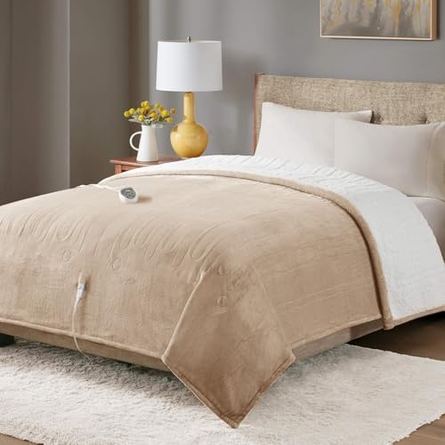 Degrees of Comfort Sherpa Plush Heated Blanket 72 x 84 Mocha