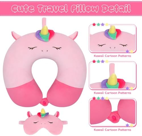 Cute Kids Pink Neck Pillow with Eye Mask