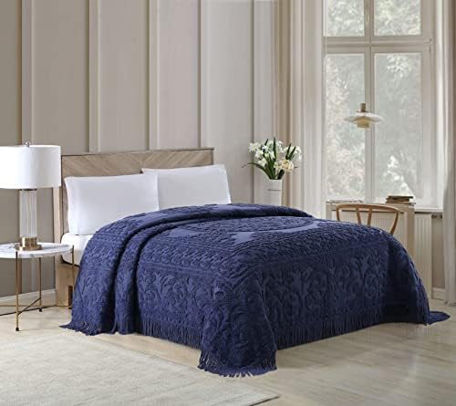 Beatrice Home Fashions Medallion Chenille Bedspread Queen Navy