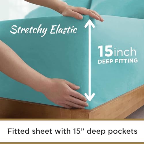 DESTINY CRESCENT BEDDING Microfiber Twin Aqua Blue 3 PC Sheets Deep Pocket 15