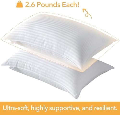 Oubonun Premium Striped Bed Pillows Queen Size Set of 2