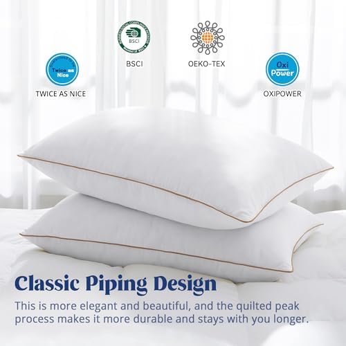Puredown Goose Feather Down Pillows Queen Size Set of 2 1