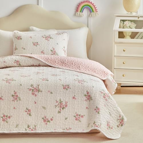 Joyreap Twin Quilt Set Floral Pink n White