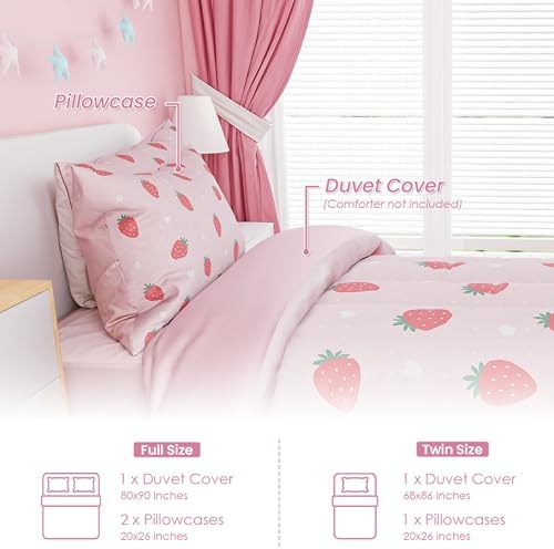 SANDJEST Strawberry Duvet Cover Set for Kids 1