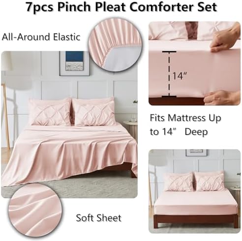 CozyLux Pink Comforter Set Queen 7-Piece Bed in a Bag