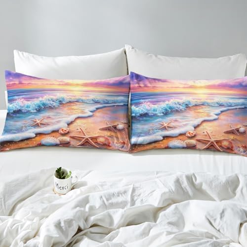 Erosebridal King Size Beach Sheet Set with Shell Starfish Print 1