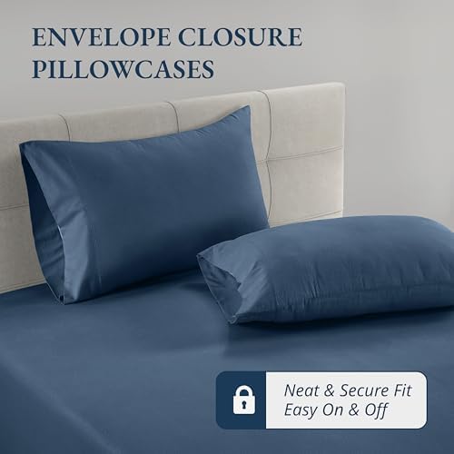 Lane Linen 100 Organic Cotton Twin Fitted Sheet Set - Estate Blue