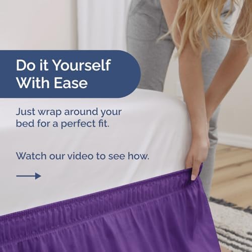 Wrap Around Dust Ruffle Bed Skirt 2 Pillowcases Bundle - Purple