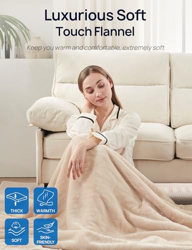 Westinghouse Heated Throw Blanket with Foot Pocket 50x62 Beige