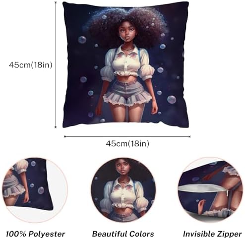 SARA NELL Black Girl Throw Pillow Cover 18x18 Inch