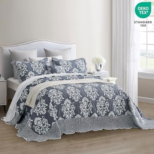 HZ HY Oversized King Bedspread 138x122 Dark Blue Jacquard Design
