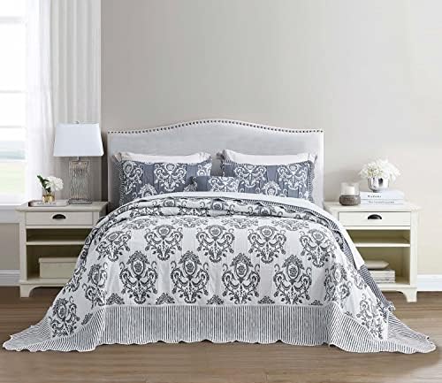HZ HY Oversized King Bedspread 138x122 Dark Blue Jacquard Design