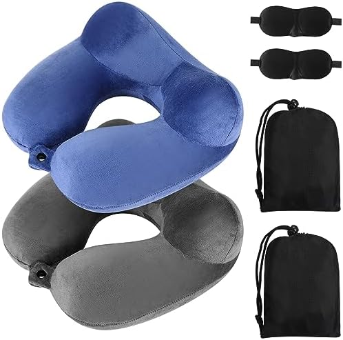 Sintuff 2 Pcs Inflatable Travel Pillow with Bag and Blindfold 1