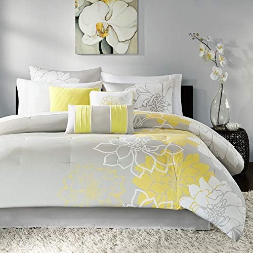 Madison Park Lola Sateen Comforter Set 7 Piece Grey Yellow