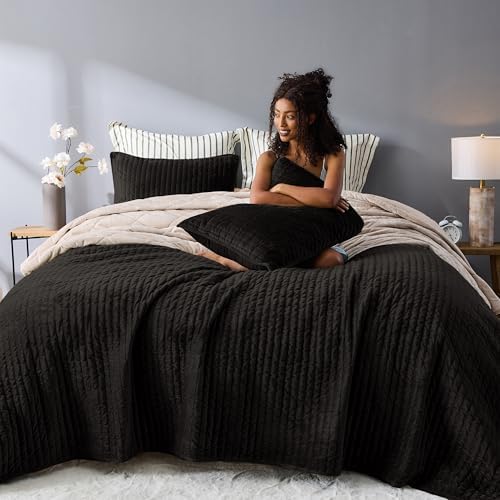 SHALALA Velvet Quilt Set Queen Size Dark Brown