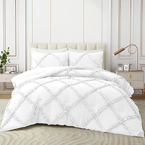 Diamond Ruffle Comforter Set 3 Piece White