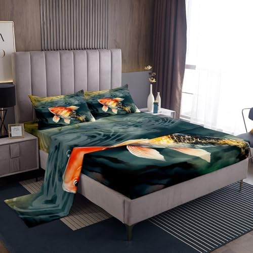 Jejeloiu Kids Koi Sheet Set King Size Ocean Theme Bedding